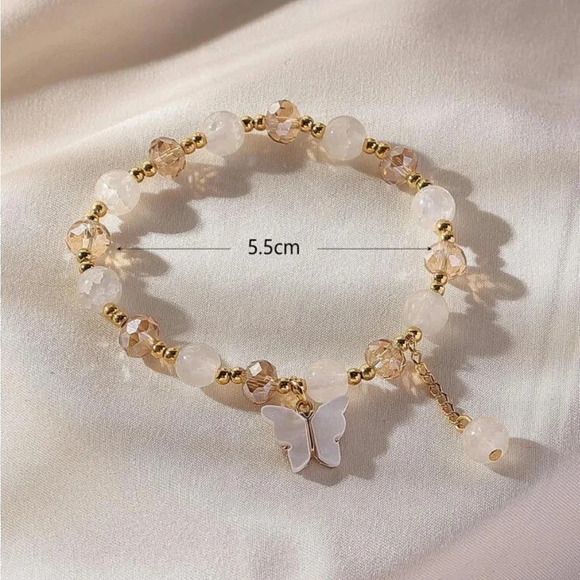 ⚠️Clearance White And Gold Butterfly Charm Beaded Bracelet - Picture 5 of 5